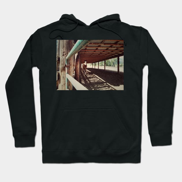 Horse stable. Canadian countryside with farm animal concept. Hoodie by Nalidsa